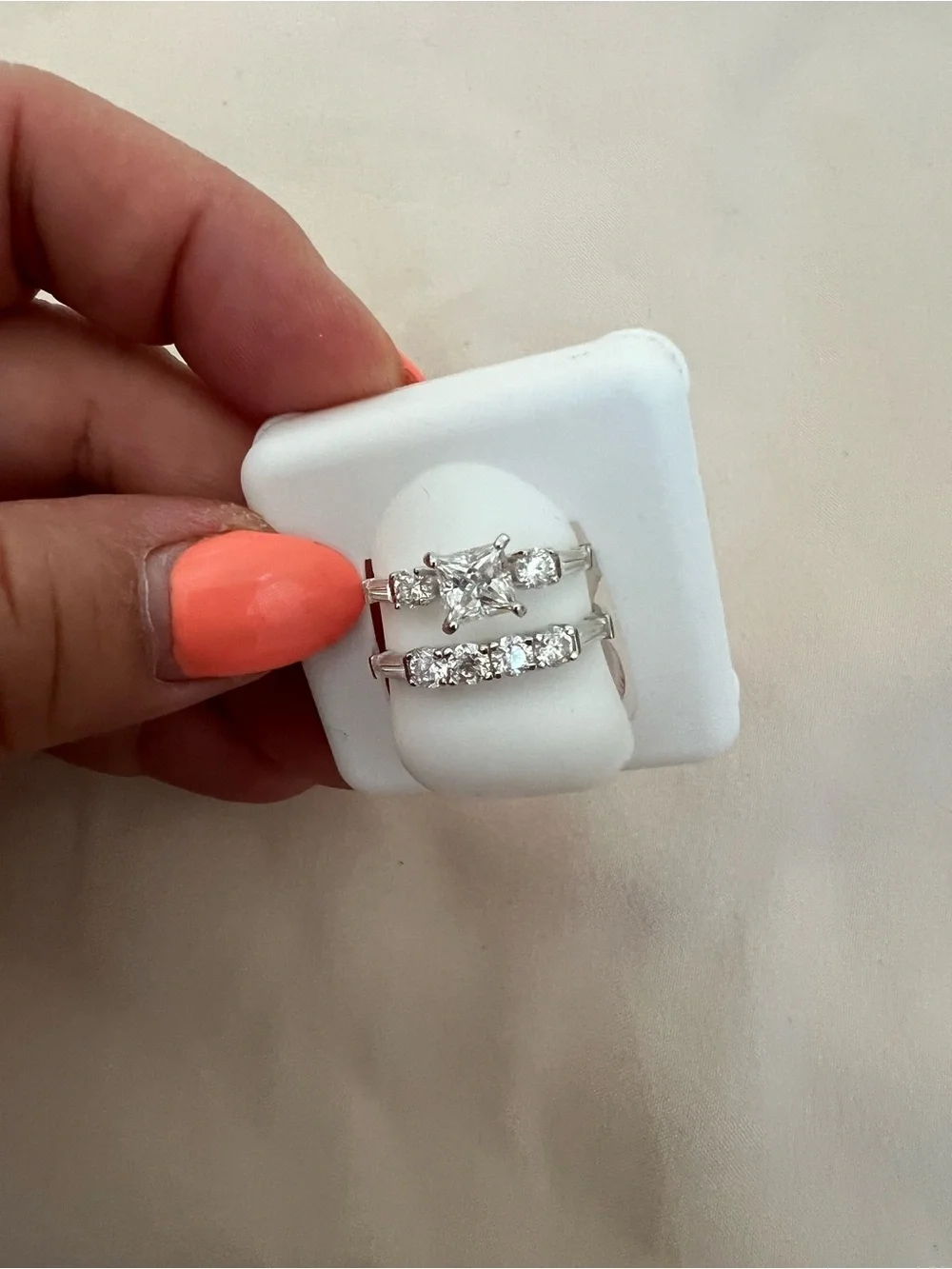 Sterling Silver 2 carats of Moissanite Two-Piece Ring Set wedding band set